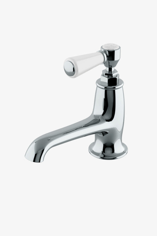Highgate Low Profile One Hole Deck Mounted Lavatory Faucet with White Porcelain Lever Handles
